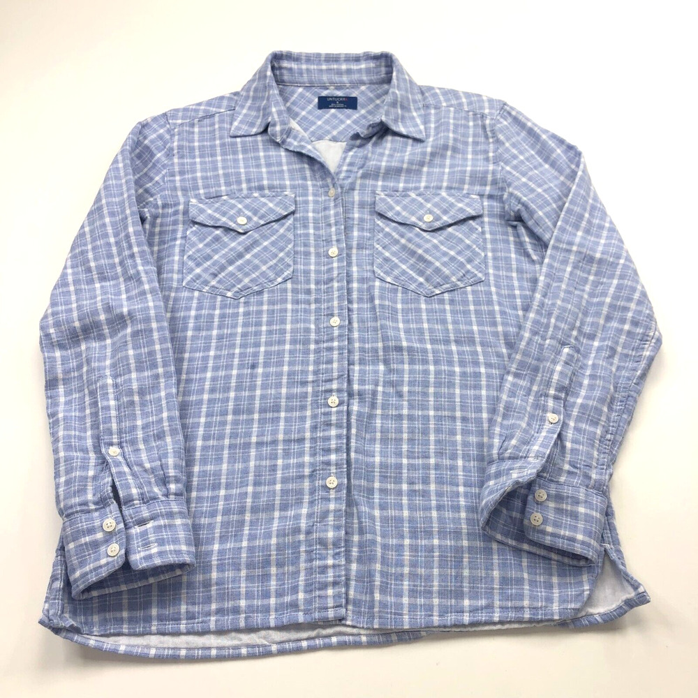 UNTUCKit Shelly Small Women's Button Long Sleeve Check Plaid Shirt Blue
